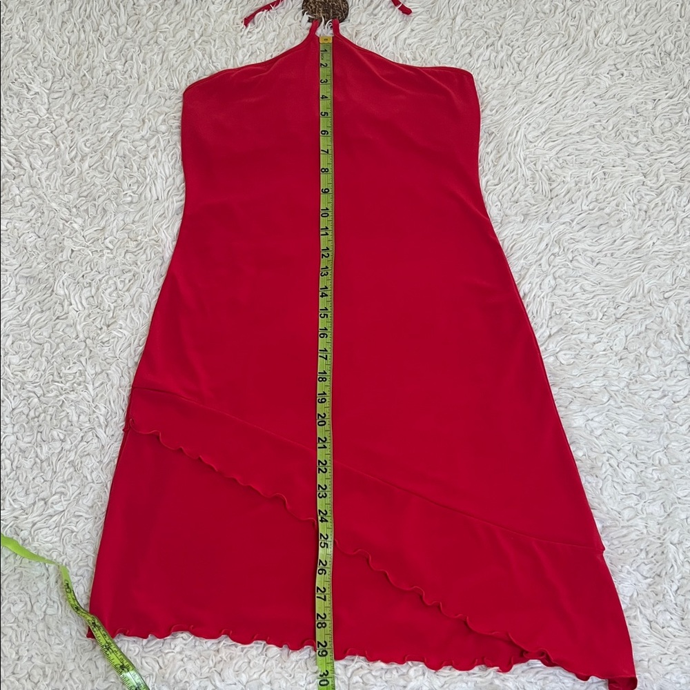 Moda International Halter Dress Red Asymmetrical Ruffle Party Boho Sz Small - Picture 13 of 14